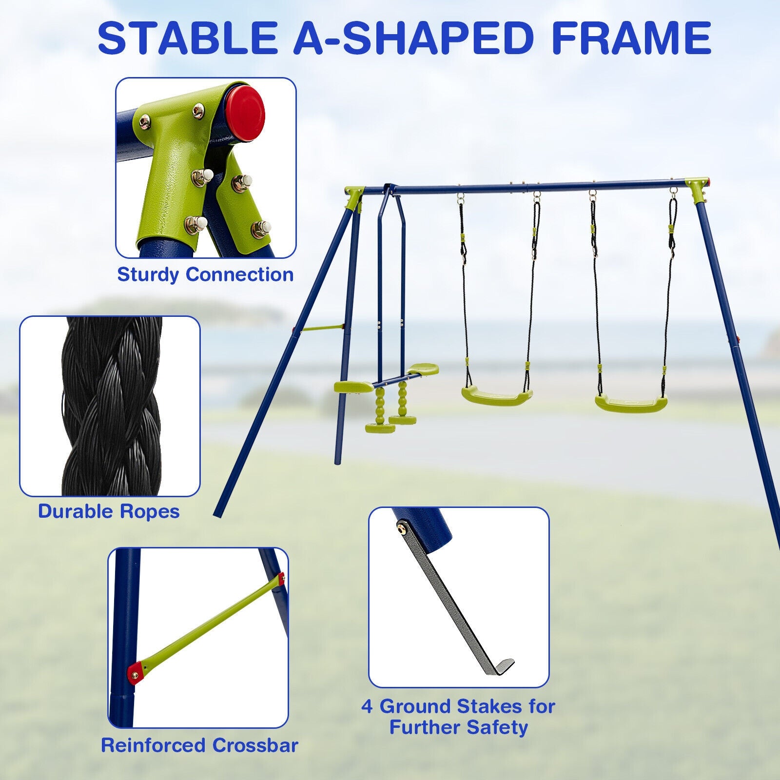440 Pounds Kids Swing Set with Two Swings and One Glider, Blue Swing & Playsets at Gallery Canada