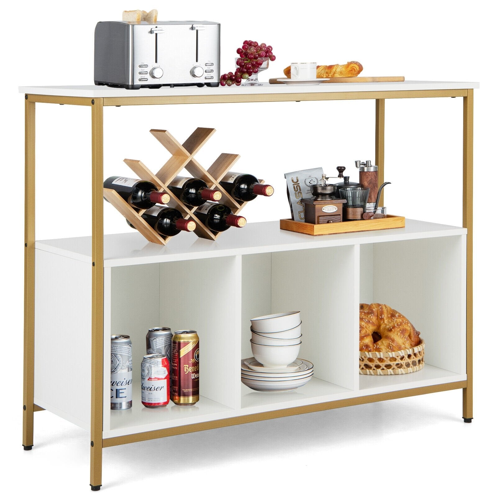 Modern Kitchen Buffet Sideboard with 3 Compartments, White Sideboards Cabinets & Buffets   at Gallery Canada