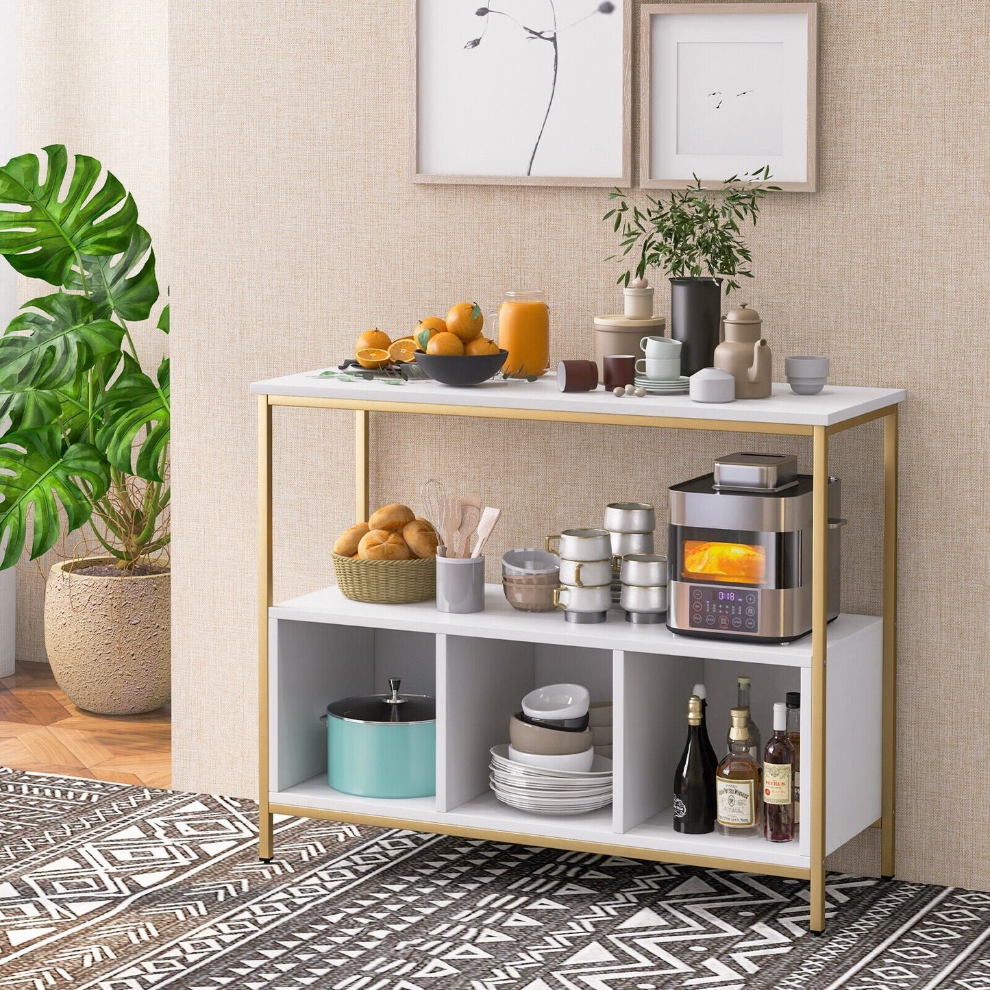 Modern Kitchen Buffet Sideboard with 3 Compartments, White Sideboards Cabinets & Buffets   at Gallery Canada