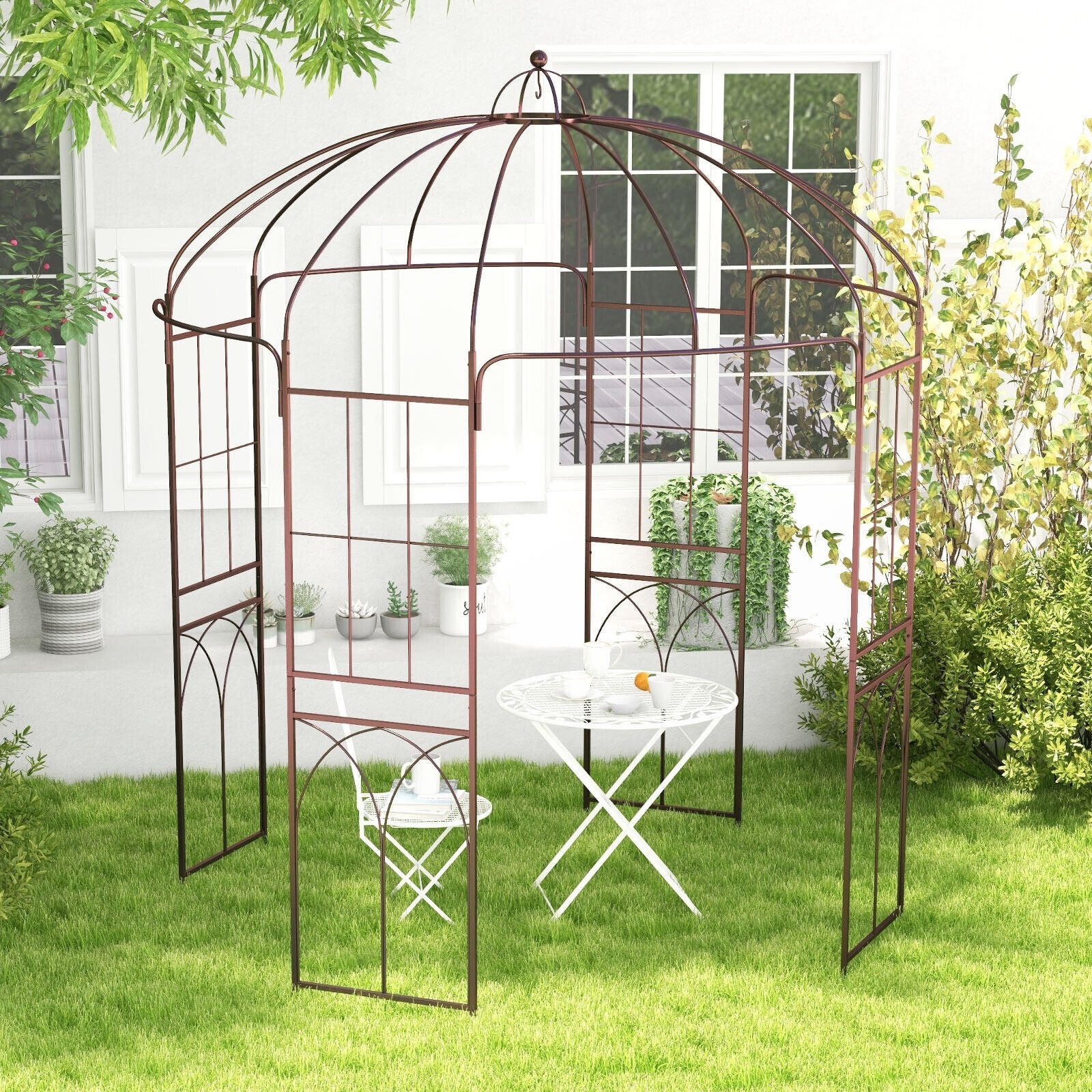 8.4 x 7 Feet Wide Birdcage Shape Garden Arbor, Copper Outdoor Decor   at Gallery Canada