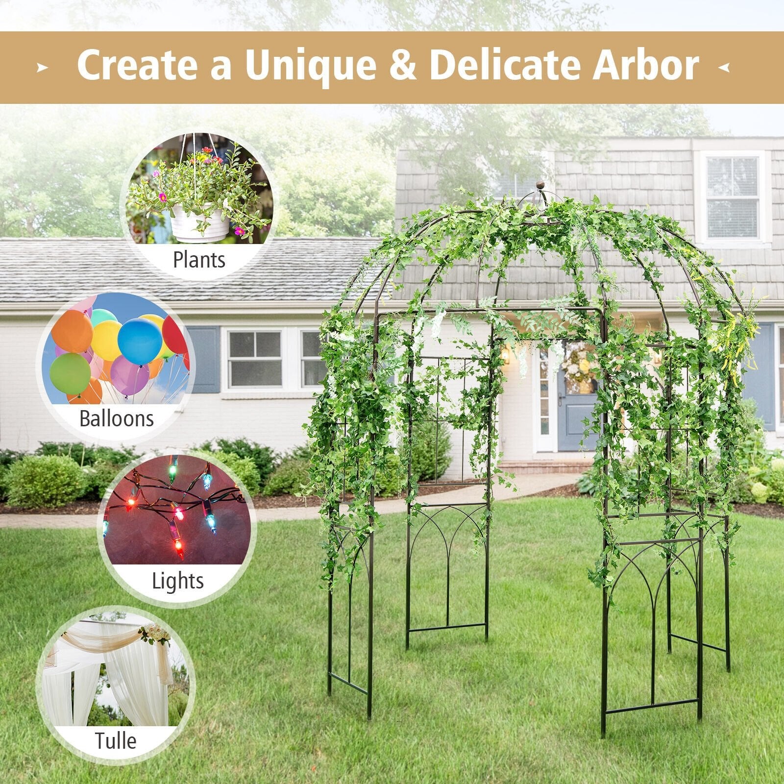 8.4 x 7 Feet Wide Birdcage Shape Garden Arbor, Copper Outdoor Decor   at Gallery Canada