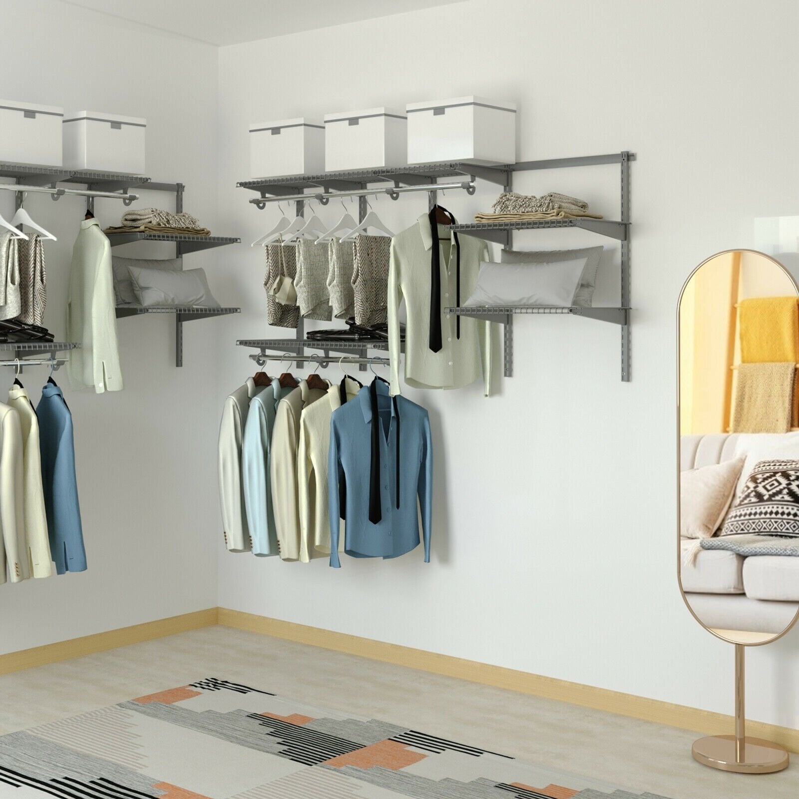 3 to 6 Feet Wall-Mounted Closet System Organizer Kit with Hang Rod, Gray Clothing & Closet Storage   at Gallery Canada