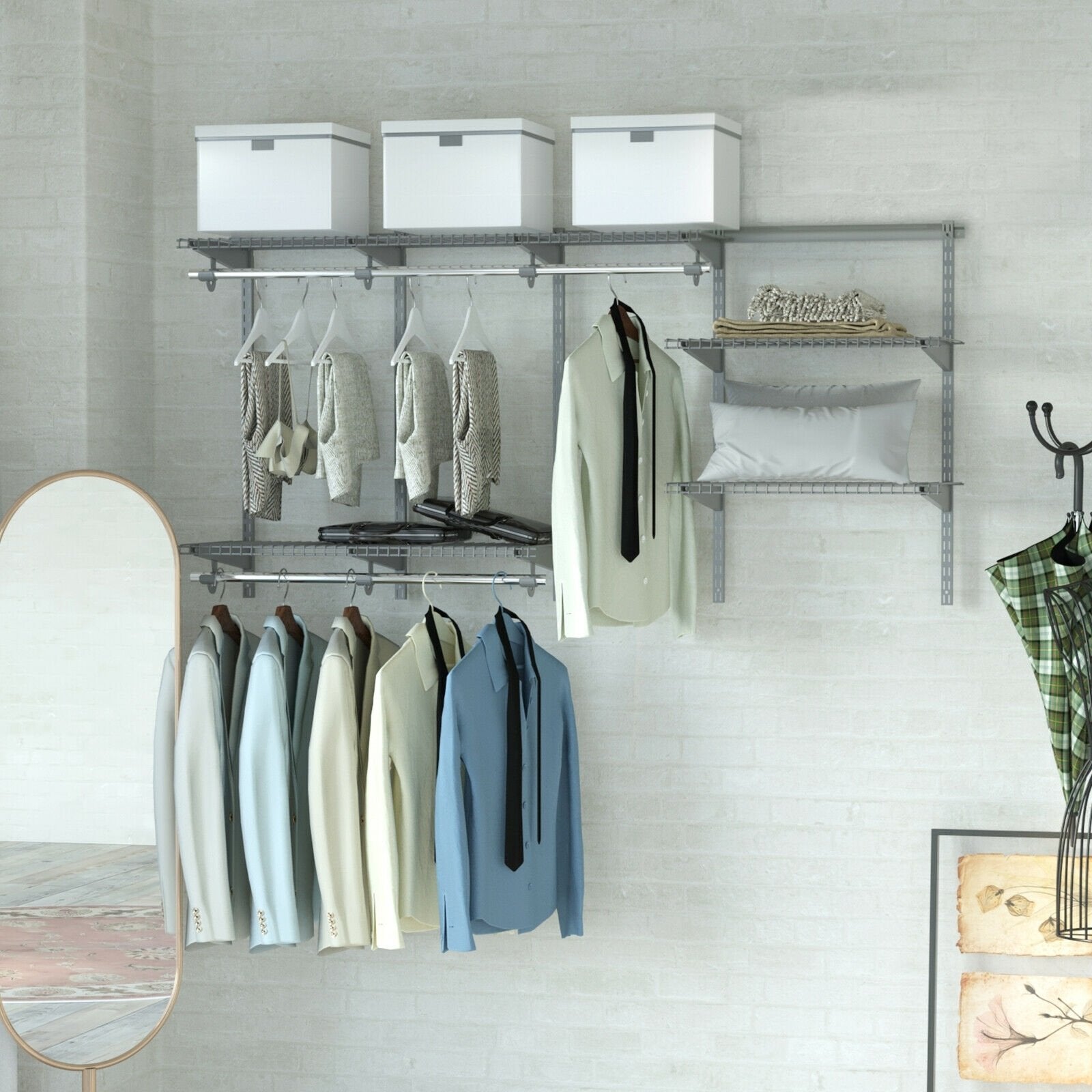 3 to 6 Feet Wall-Mounted Closet System Organizer Kit with Hang Rod, Gray Clothing & Closet Storage   at Gallery Canada