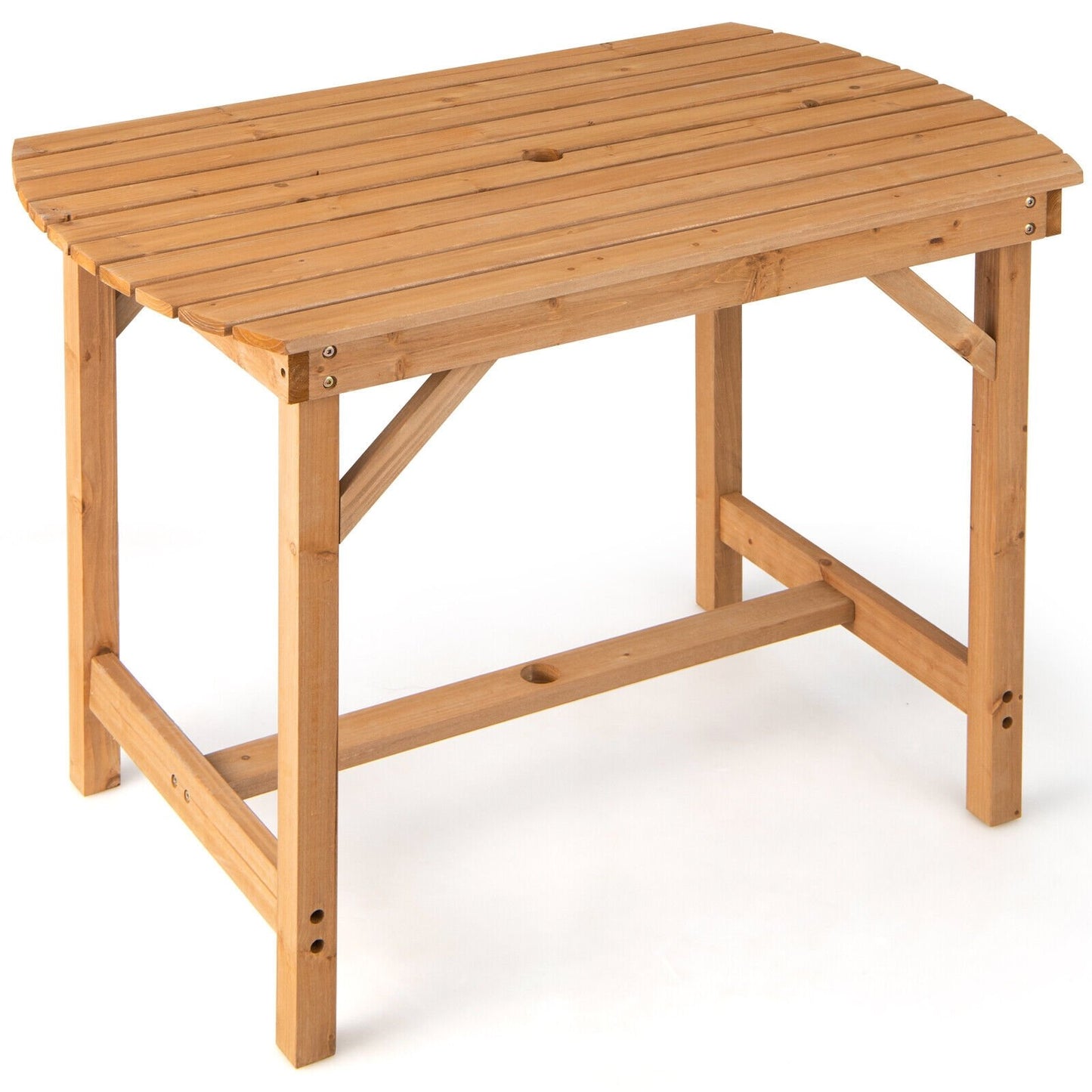 Outdoor Fir Wood Dining Table with 1.5 Inch Umbrella Hole, Natural Patio Dining Tables   at Gallery Canada