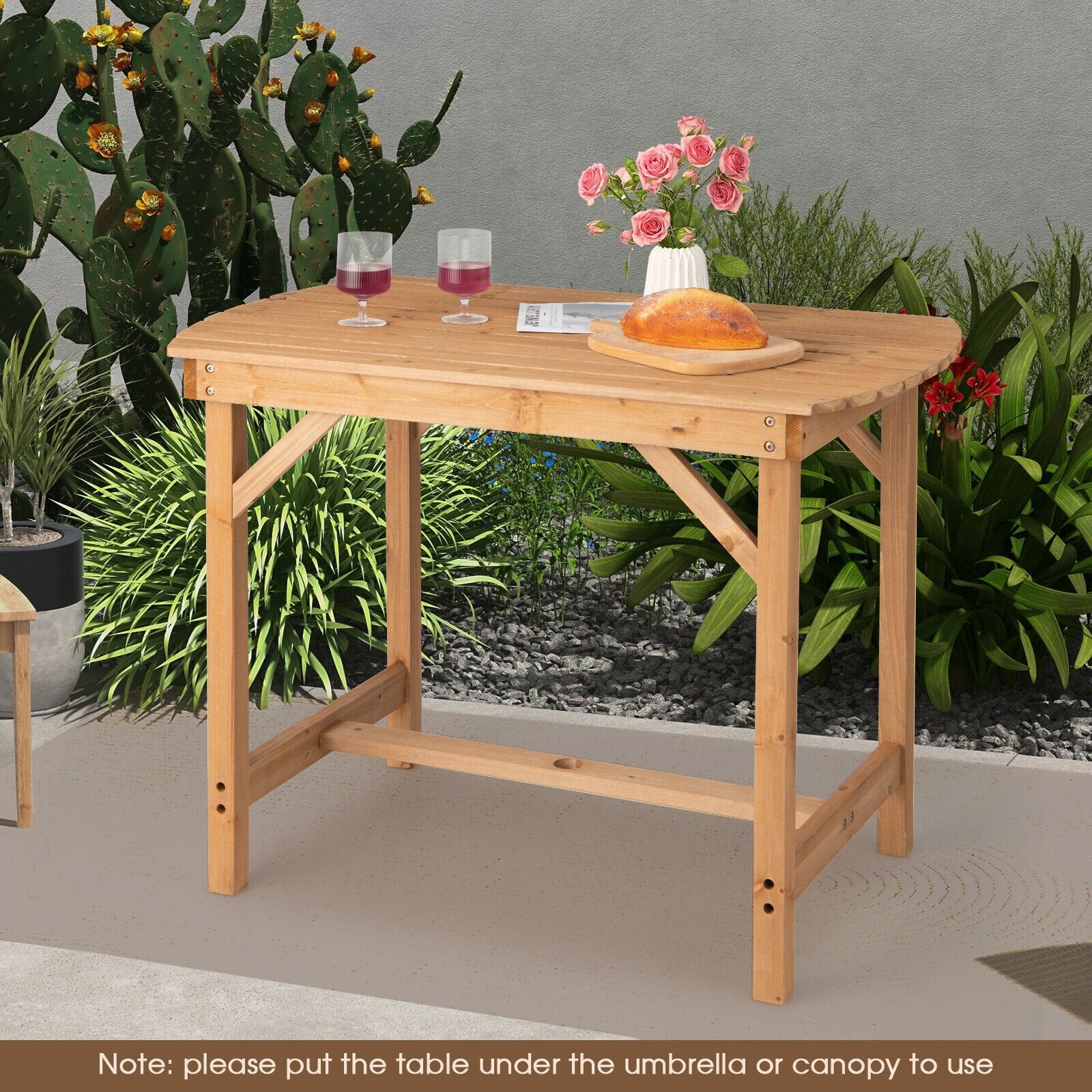 Outdoor Fir Wood Dining Table with 1.5 Inch Umbrella Hole, Natural Patio Dining Tables   at Gallery Canada