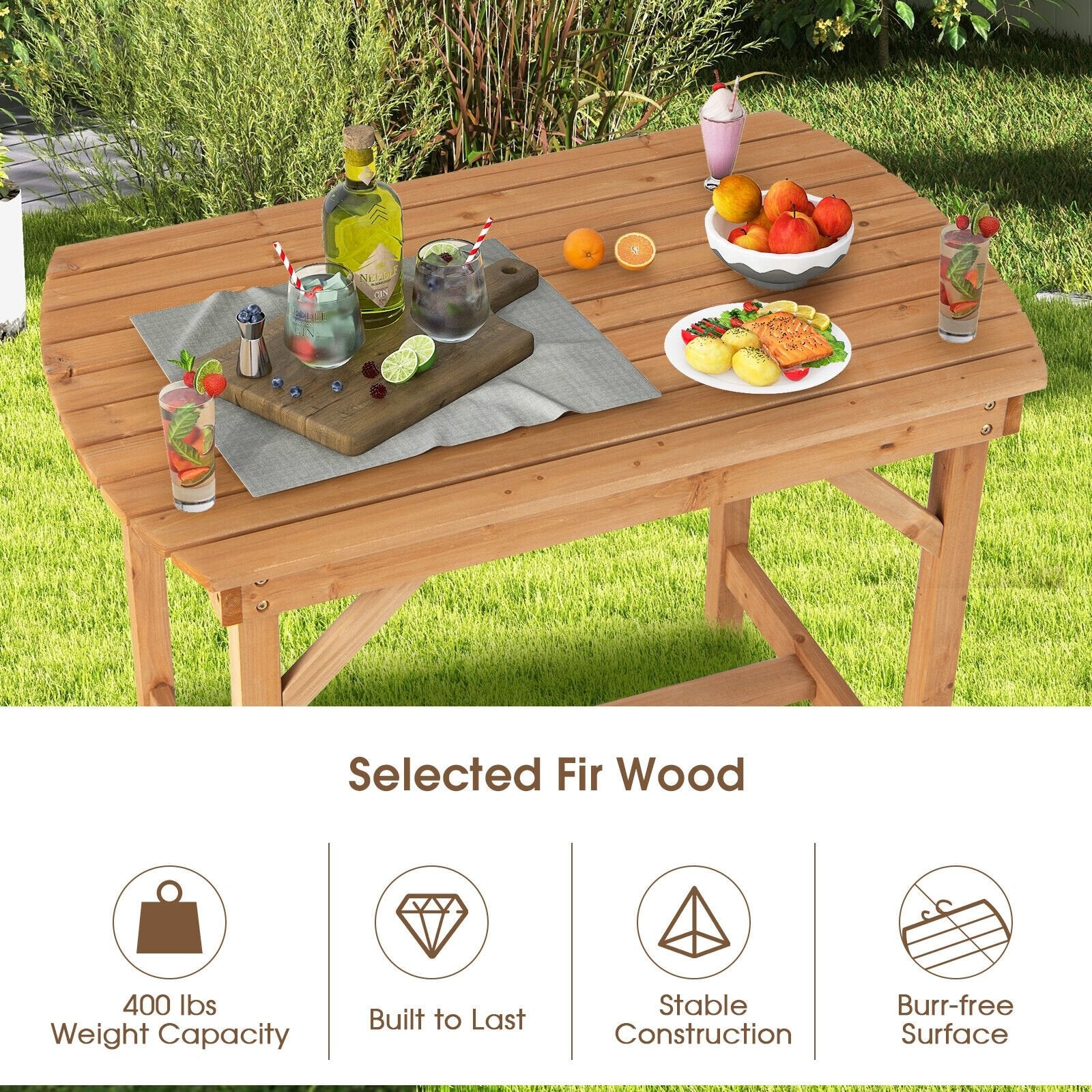 Outdoor Fir Wood Dining Table with 1.5 Inch Umbrella Hole, Natural Patio Dining Tables   at Gallery Canada