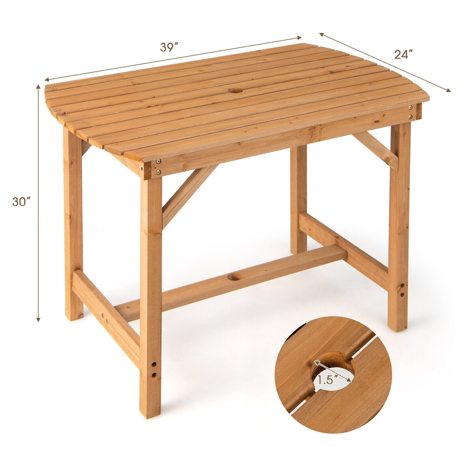 Outdoor Fir Wood Dining Table with 1.5 Inch Umbrella Hole, Natural Patio Dining Tables   at Gallery Canada