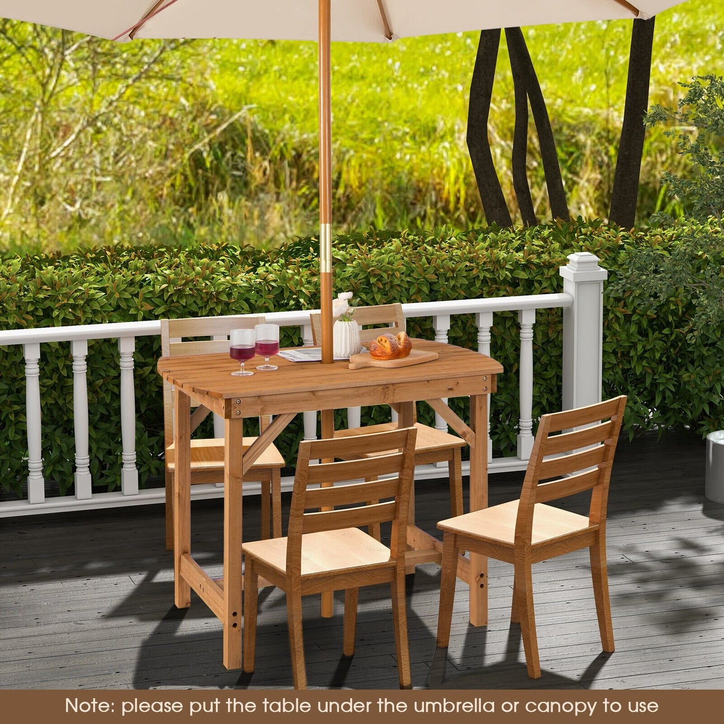 Outdoor Fir Wood Dining Table with 1.5 Inch Umbrella Hole, Natural Patio Dining Tables   at Gallery Canada