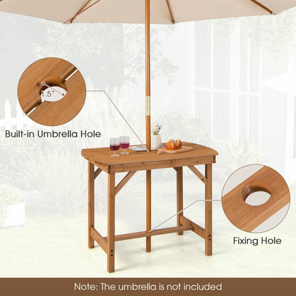 Outdoor Fir Wood Dining Table with 1.5 Inch Umbrella Hole, Natural Patio Dining Tables   at Gallery Canada