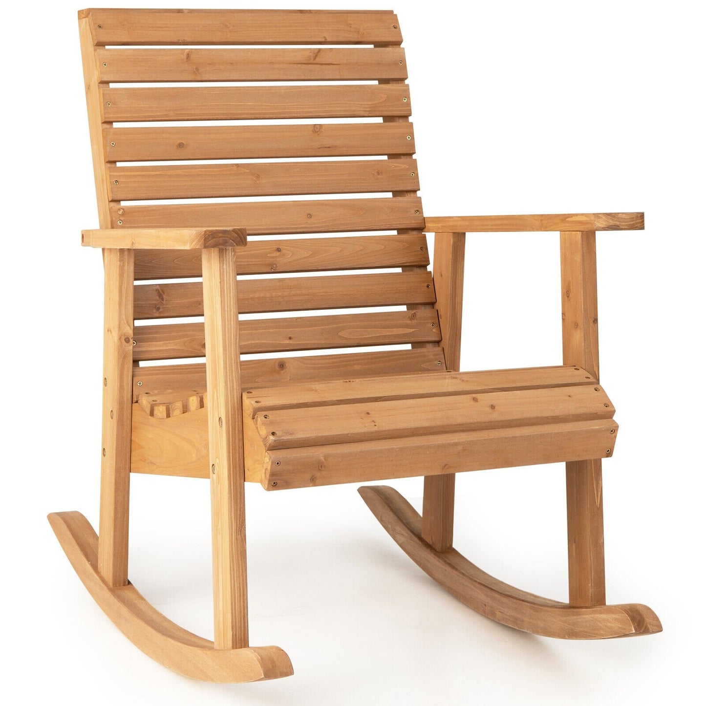 Outdoor Fir Wood Rocking Chair with High Backrest, Natural Patio Rocking Chairs & Gliders   at Gallery Canada