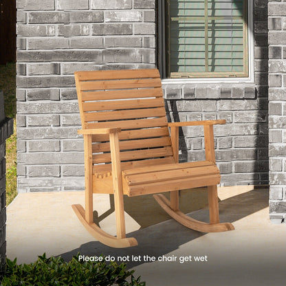 Outdoor Fir Wood Rocking Chair with High Backrest, Natural Patio Rocking Chairs & Gliders   at Gallery Canada