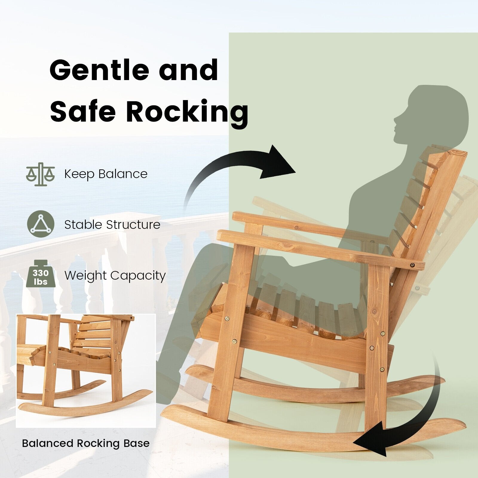 Outdoor Fir Wood Rocking Chair with High Backrest, Natural Patio Rocking Chairs & Gliders   at Gallery Canada