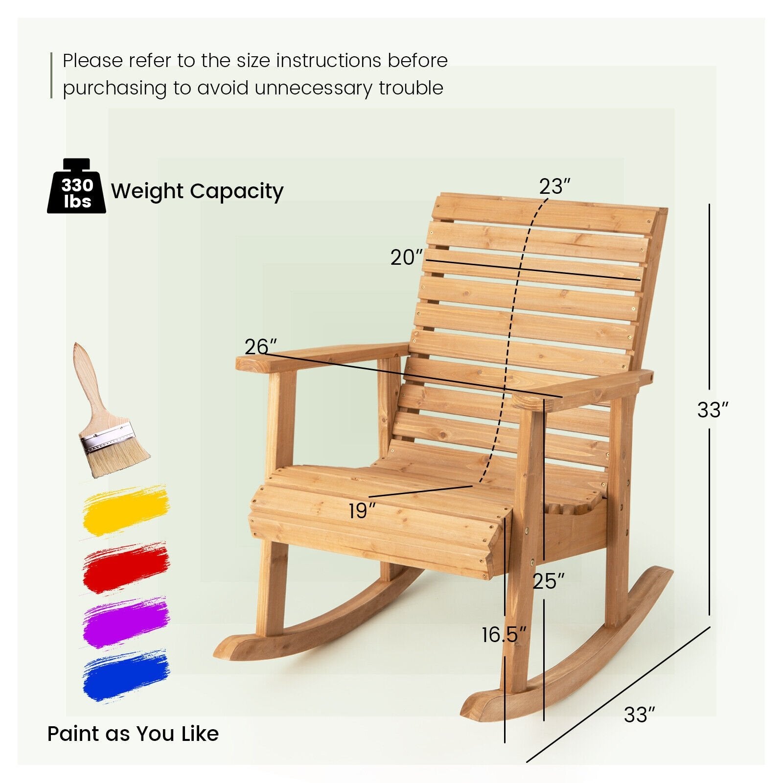 Outdoor Fir Wood Rocking Chair with High Backrest, Natural Patio Rocking Chairs & Gliders   at Gallery Canada