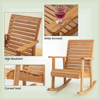 Outdoor Fir Wood Rocking Chair with High Backrest, Natural Patio Rocking Chairs & Gliders   at Gallery Canada