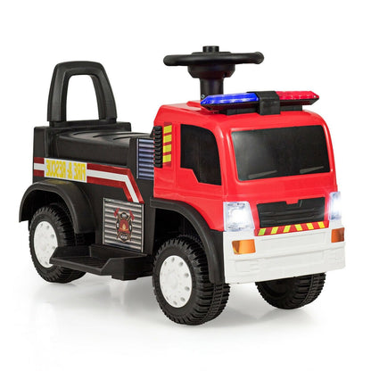 Kids 6V Battery Powered Electric Ride On Fire Truck, Black & Red - Gallery Canada