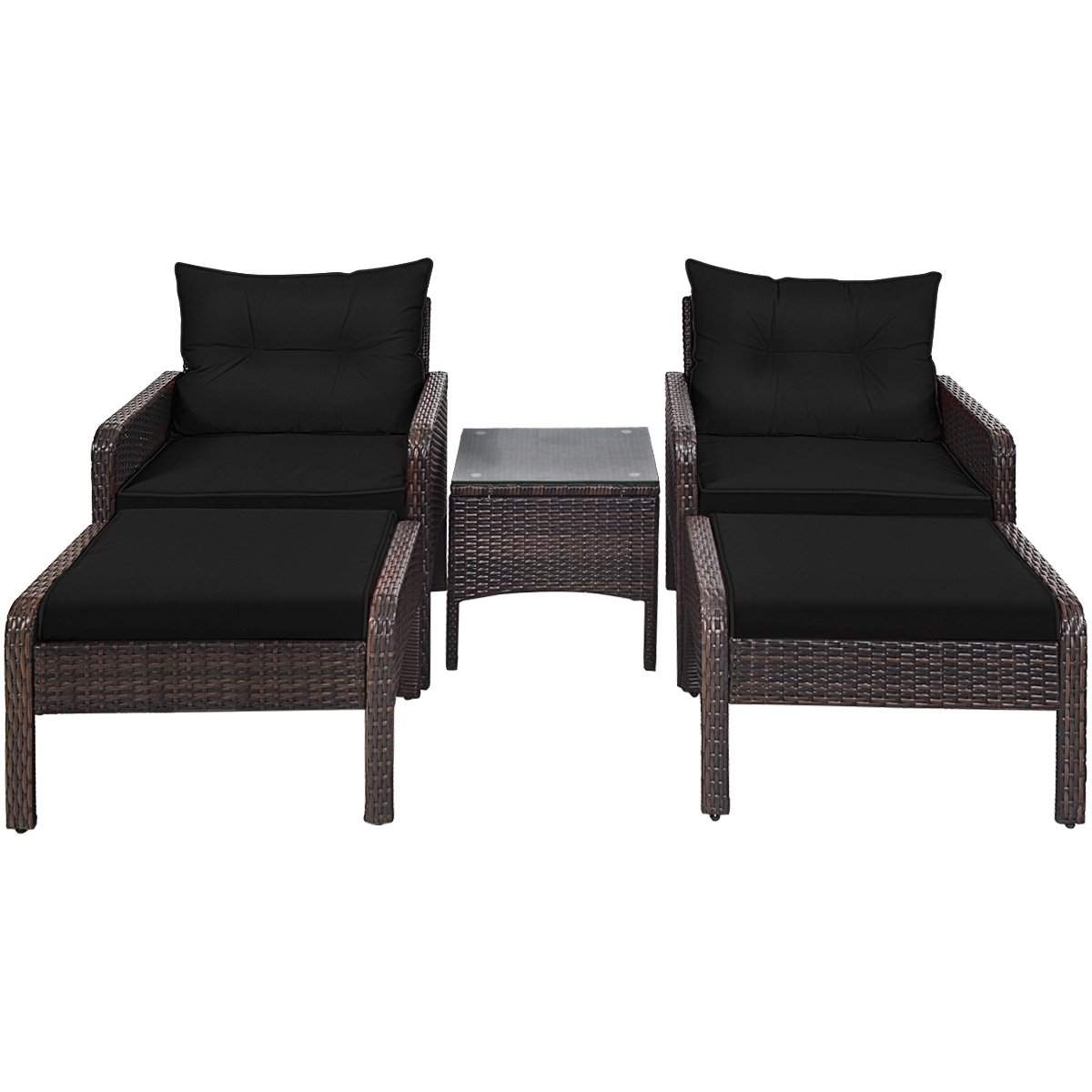 5 Pieces Patio Rattan Sofa Ottoman Furniture Set with Cushions, Black Patio Furniture Sets   at Gallery Canada