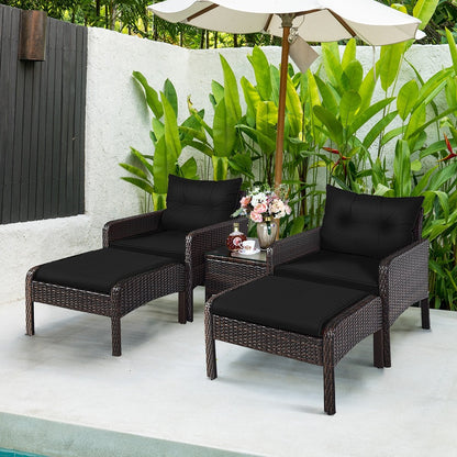 5 Pieces Patio Rattan Sofa Ottoman Furniture Set with Cushions, Black Patio Furniture Sets   at Gallery Canada