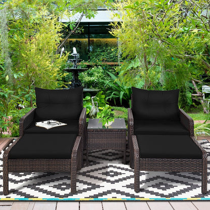 5 Pieces Patio Rattan Sofa Ottoman Furniture Set with Cushions, Black Patio Furniture Sets   at Gallery Canada