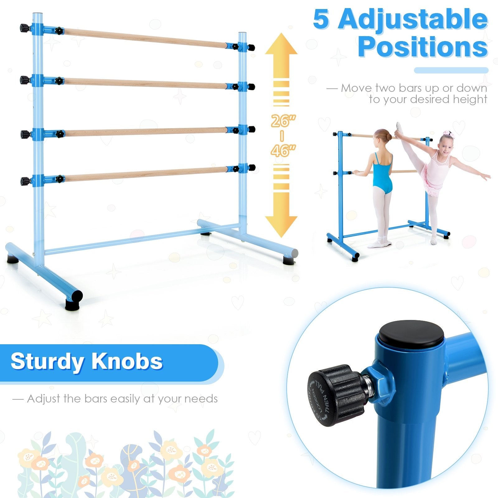 47 Inch Double Ballet Barre with Anti-Slip Footpads, Blue Yoga Accessories   at Gallery Canada