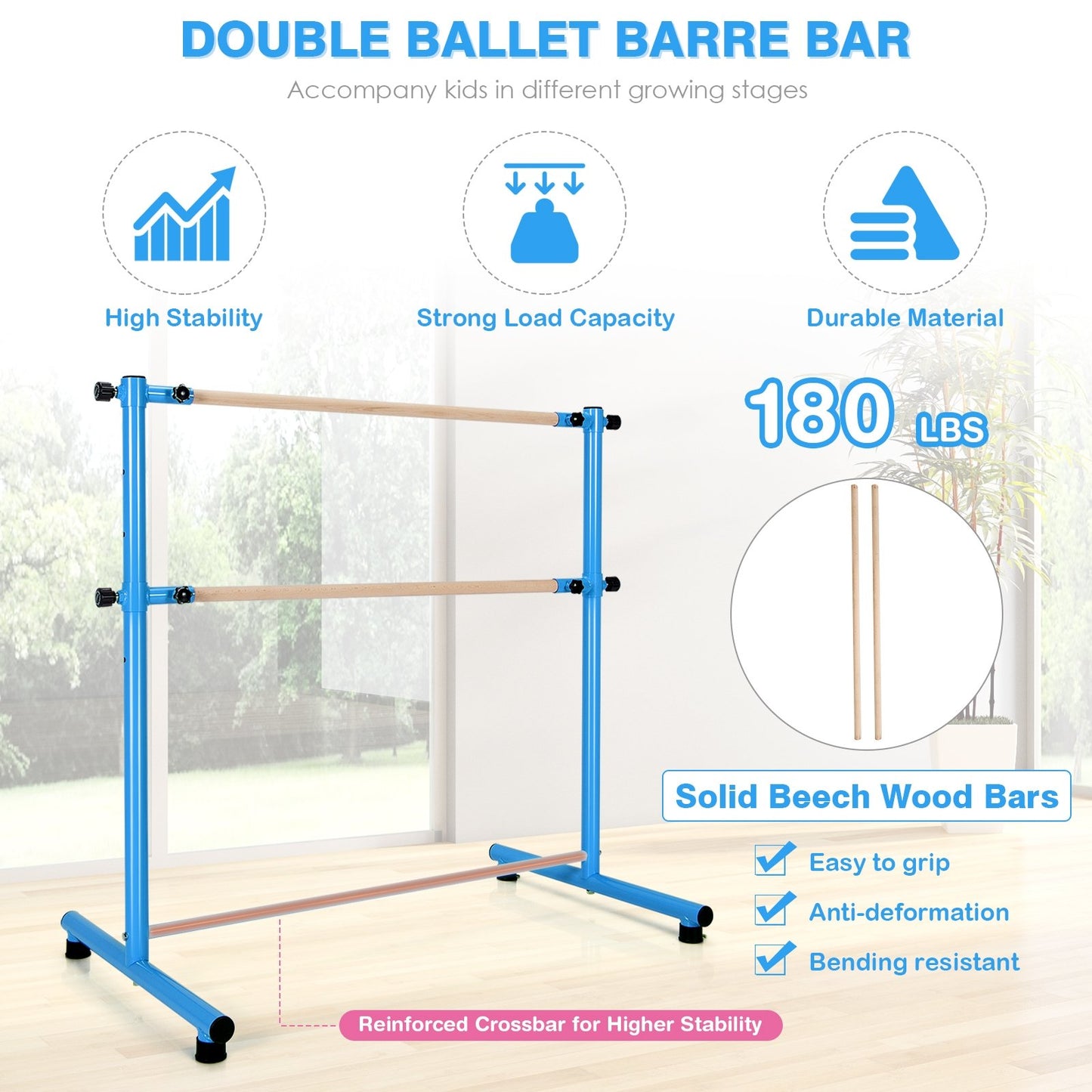 47 Inch Double Ballet Barre with Anti-Slip Footpads, Blue Yoga Accessories   at Gallery Canada