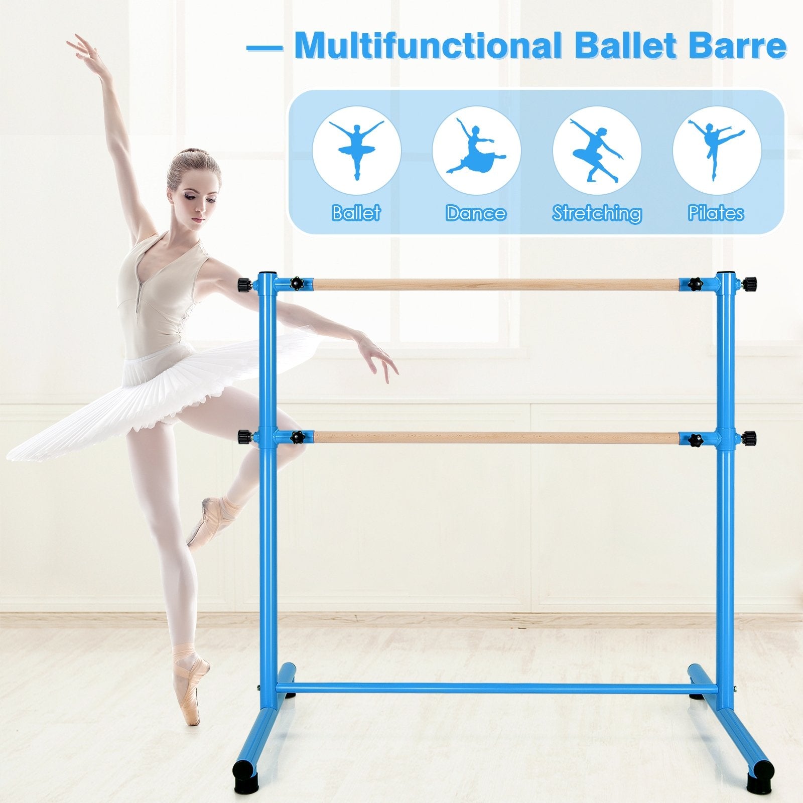 47 Inch Double Ballet Barre with Anti-Slip Footpads, Blue Yoga Accessories   at Gallery Canada