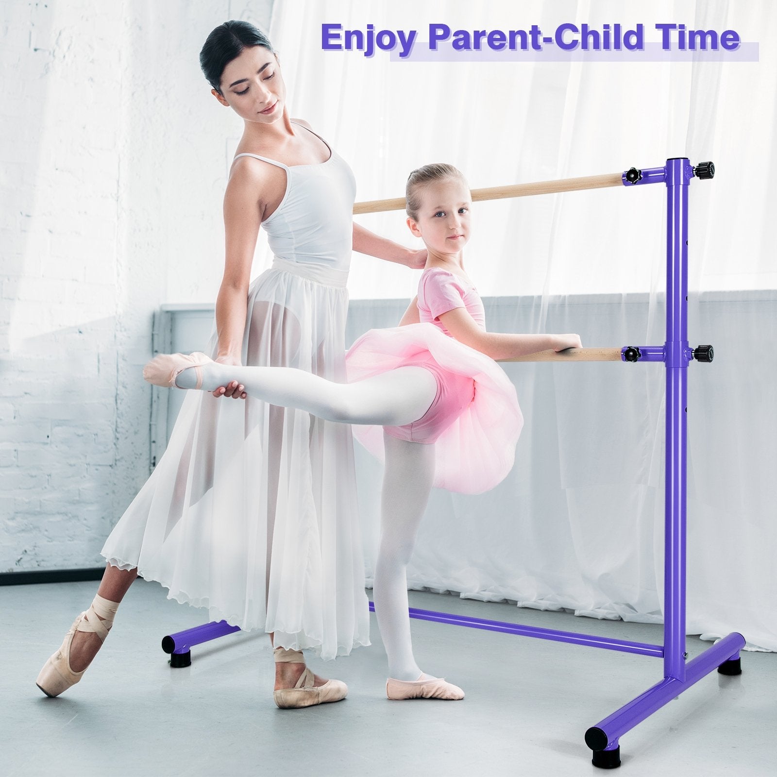 47 Inch Double Ballet Barre with Anti-Slip Footpads, Purple Yoga Accessories   at Gallery Canada