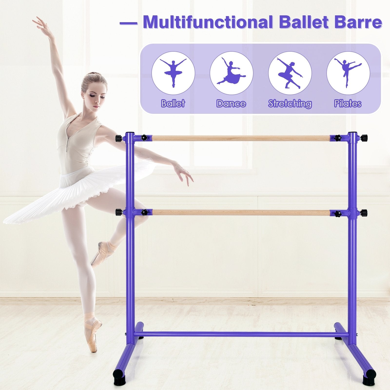 47 Inch Double Ballet Barre with Anti-Slip Footpads, Purple Yoga Accessories   at Gallery Canada
