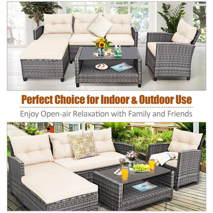 4 Pieces Patio Rattan Furniture Set with Cushion and Table Shelf, Off White Outdoor Sectionals   at Gallery Canada