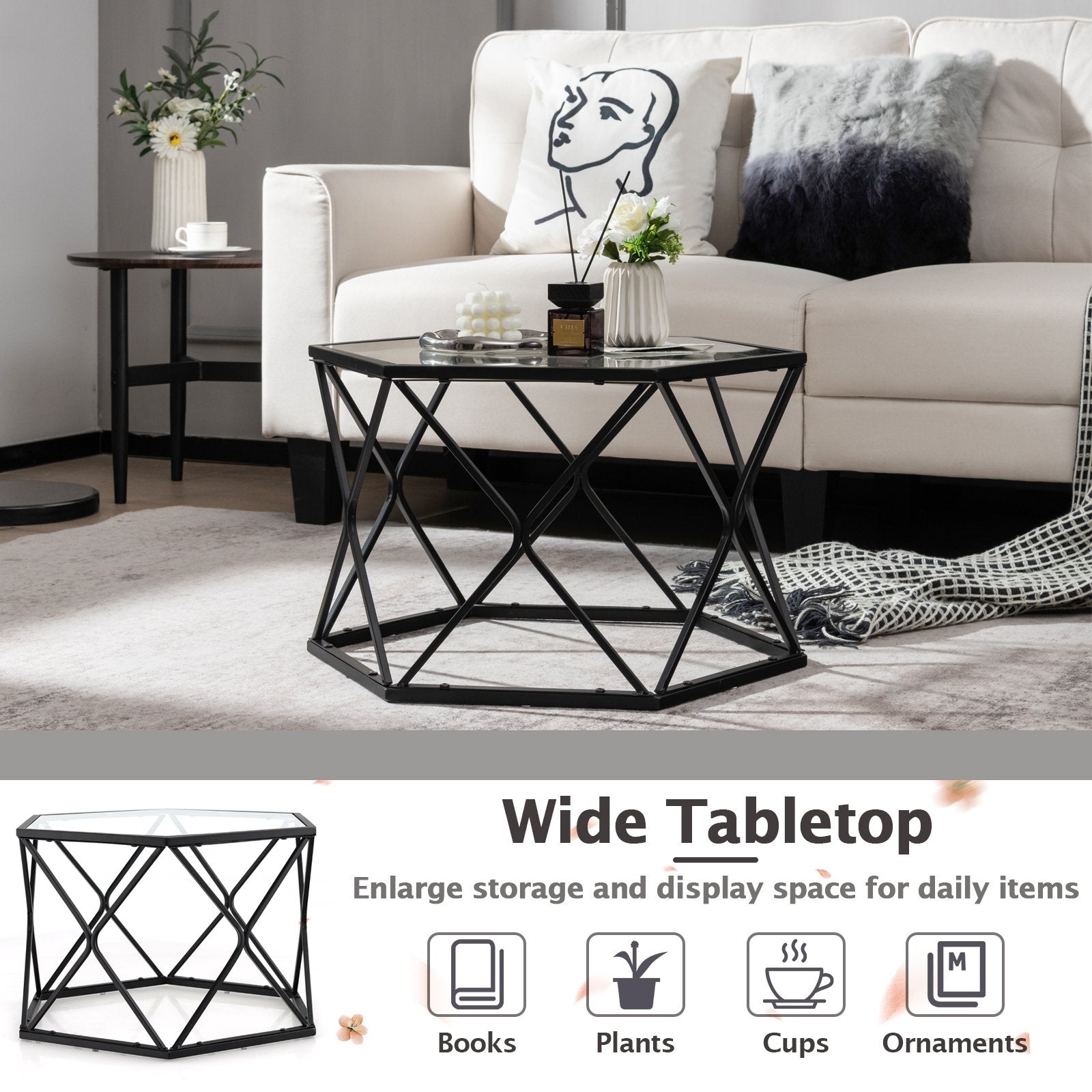 Modern Accent Geometric Glass Coffee Table, Black Coffee Tables   at Gallery Canada