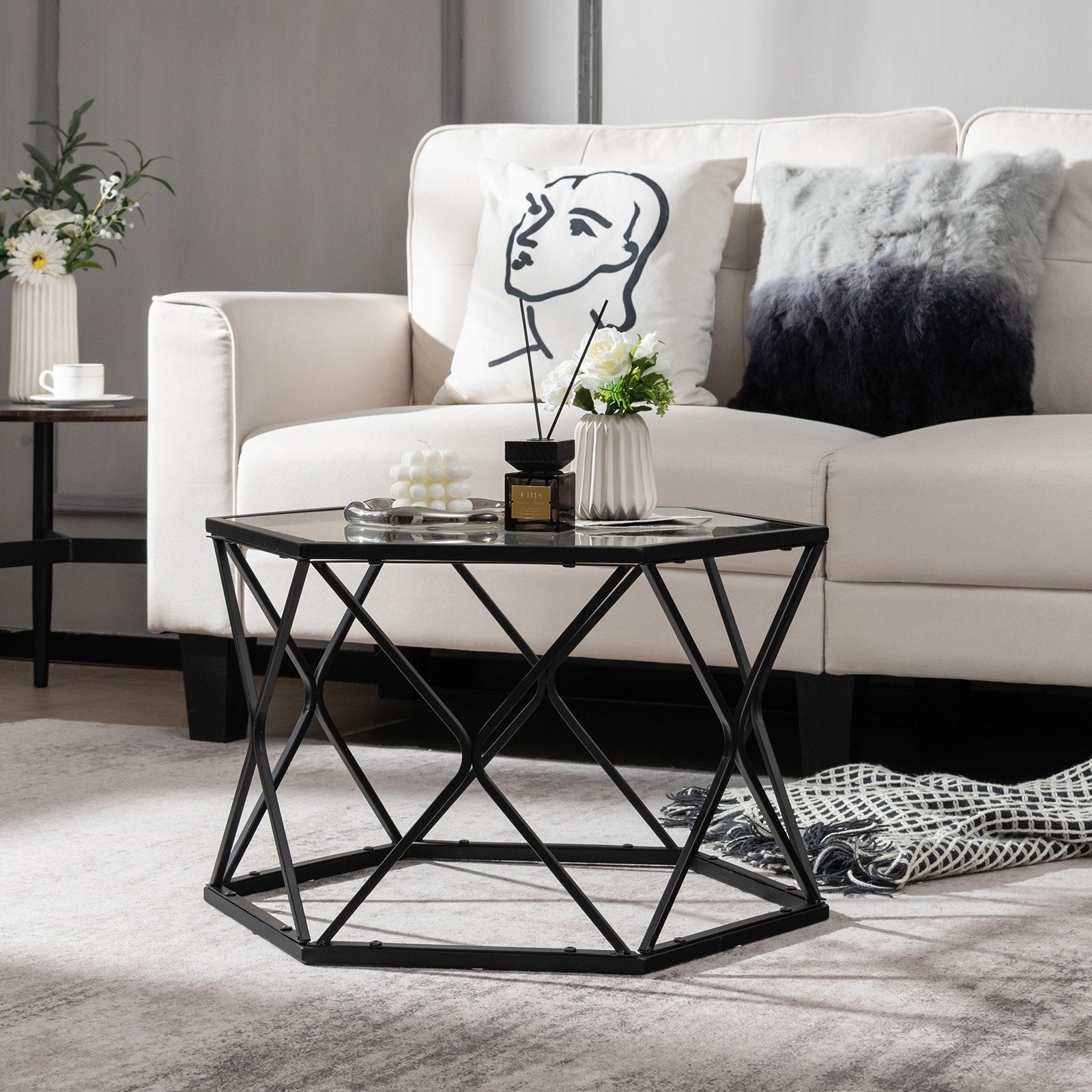 Modern Accent Geometric Glass Coffee Table, Black Coffee Tables   at Gallery Canada