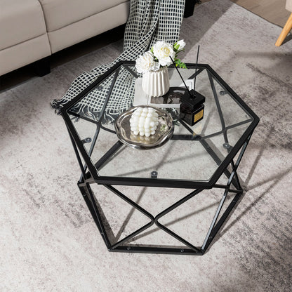 Modern Accent Geometric Glass Coffee Table, Black Coffee Tables   at Gallery Canada