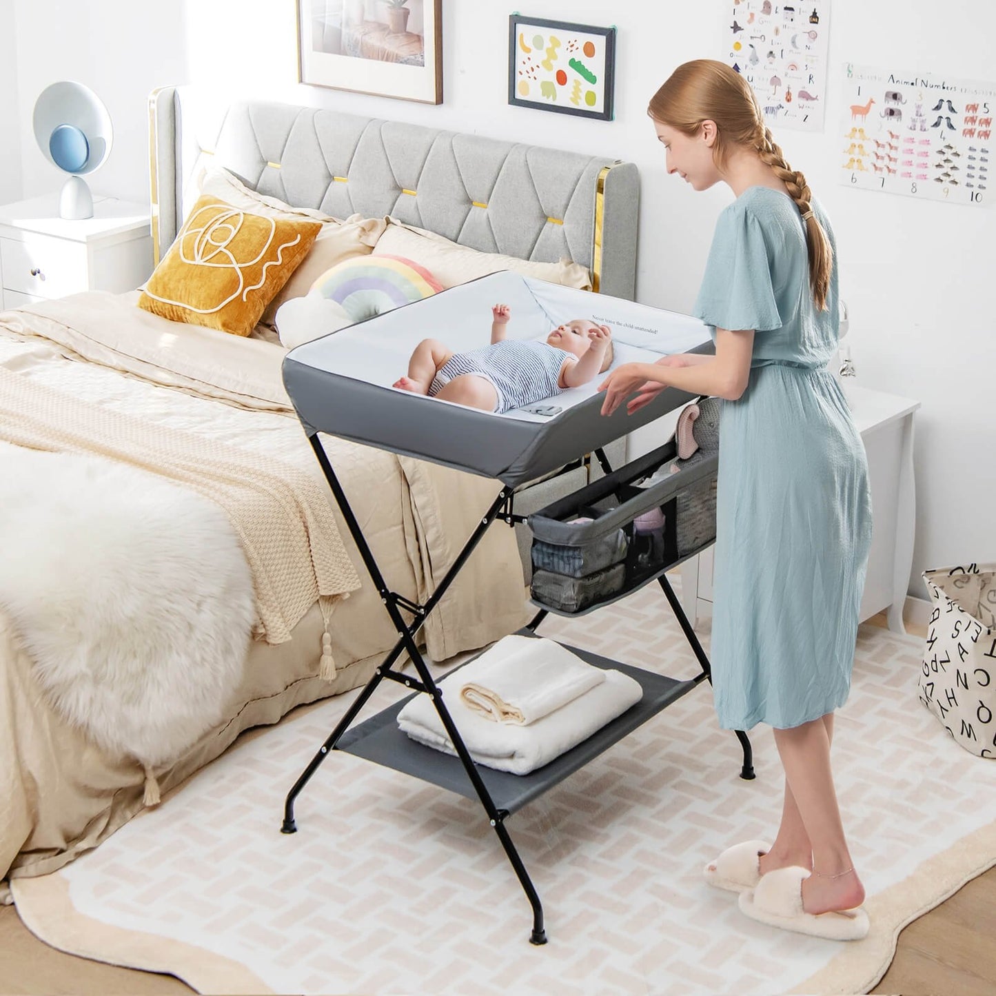 Baby Storage Folding Diaper Changing Table, Gray Changing Tables   at Gallery Canada