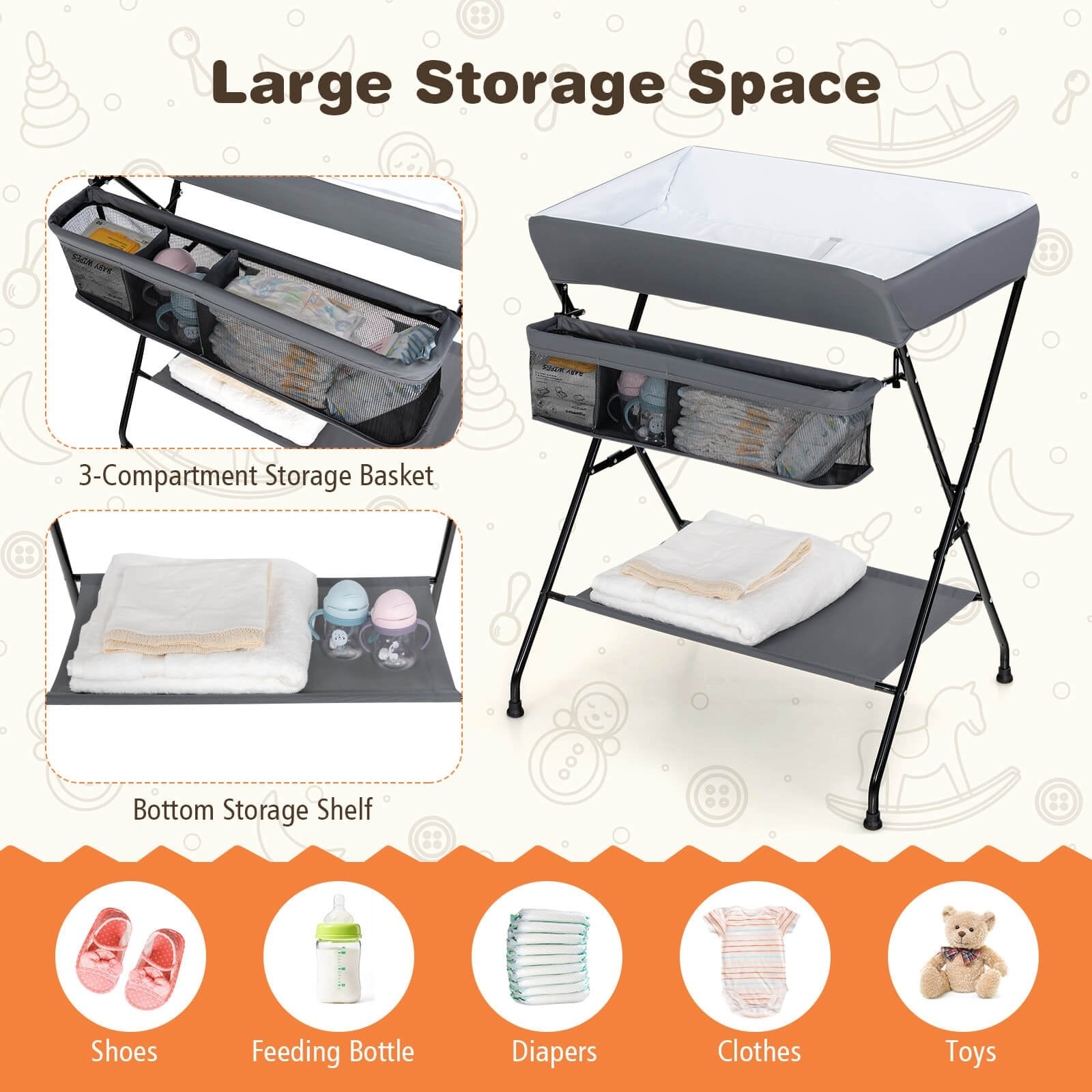 Baby Storage Folding Diaper Changing Table, Gray Changing Tables   at Gallery Canada