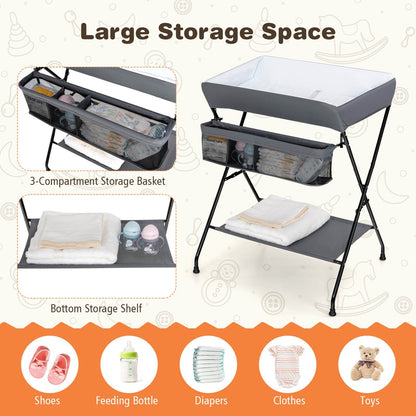 Baby Storage Folding Diaper Changing Table, Gray - Gallery Canada