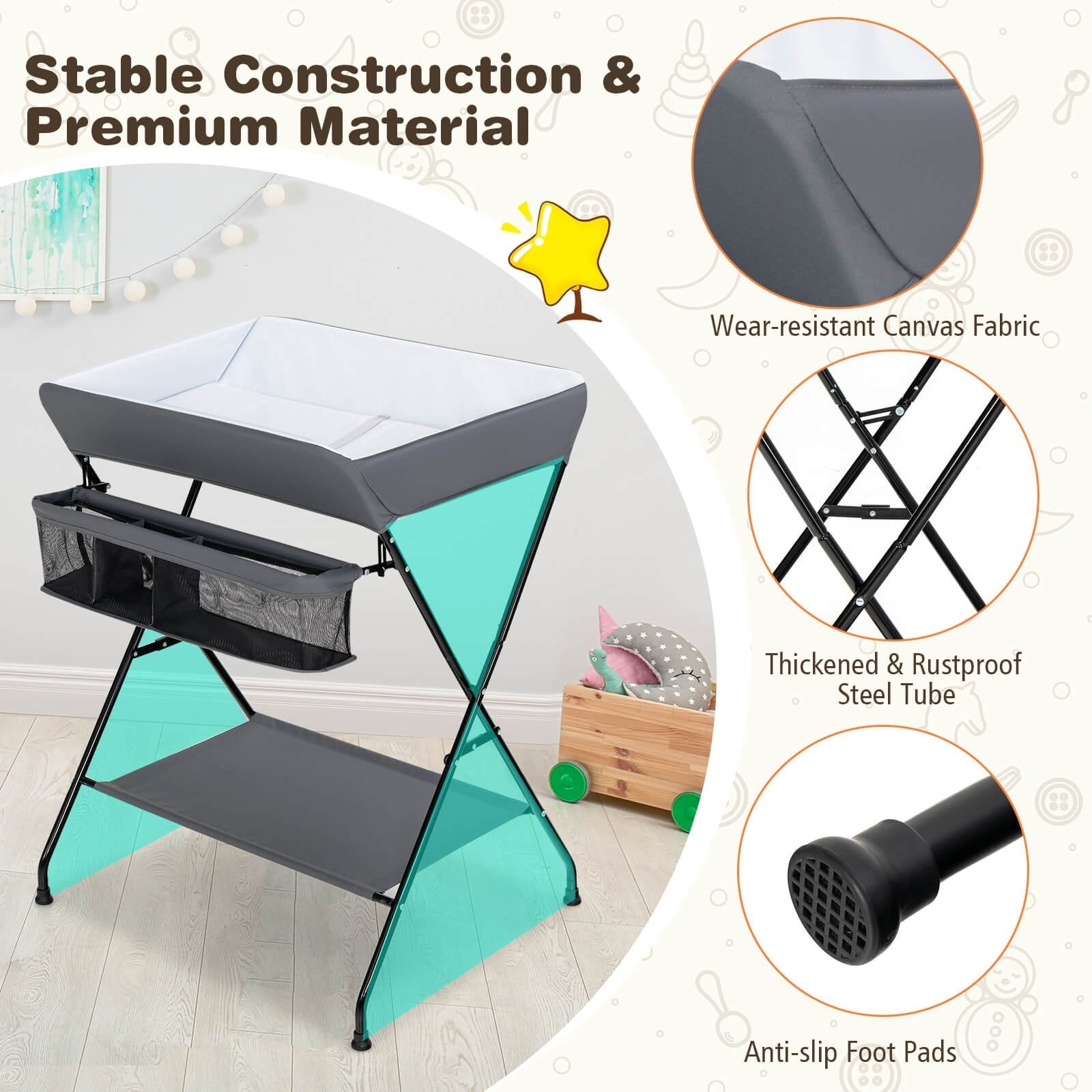 Baby Storage Folding Diaper Changing Table, Gray Changing Tables   at Gallery Canada