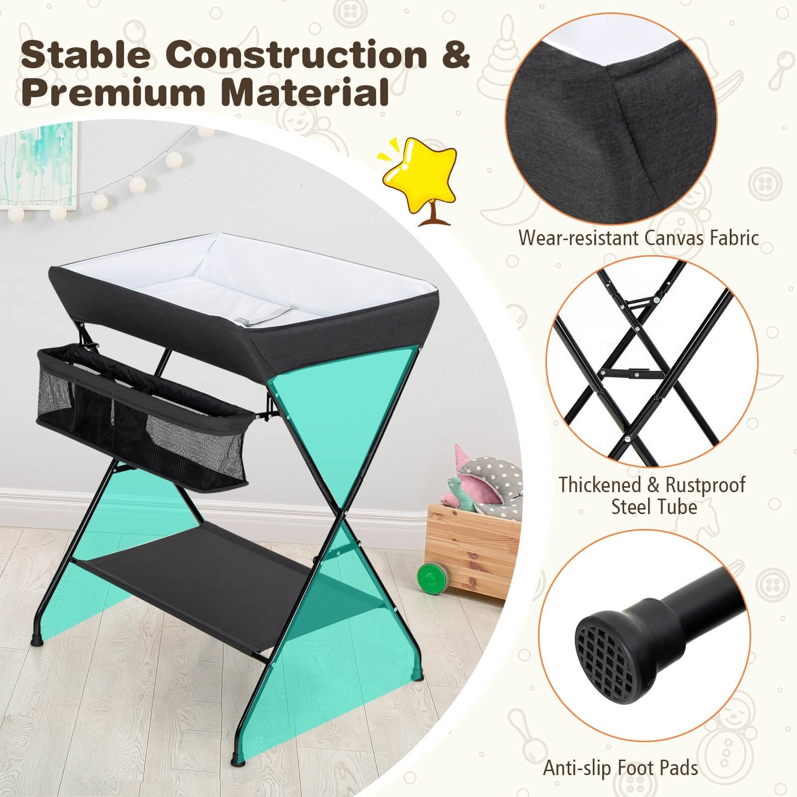 Baby Storage Folding Diaper Changing Table, Black Changing Tables   at Gallery Canada