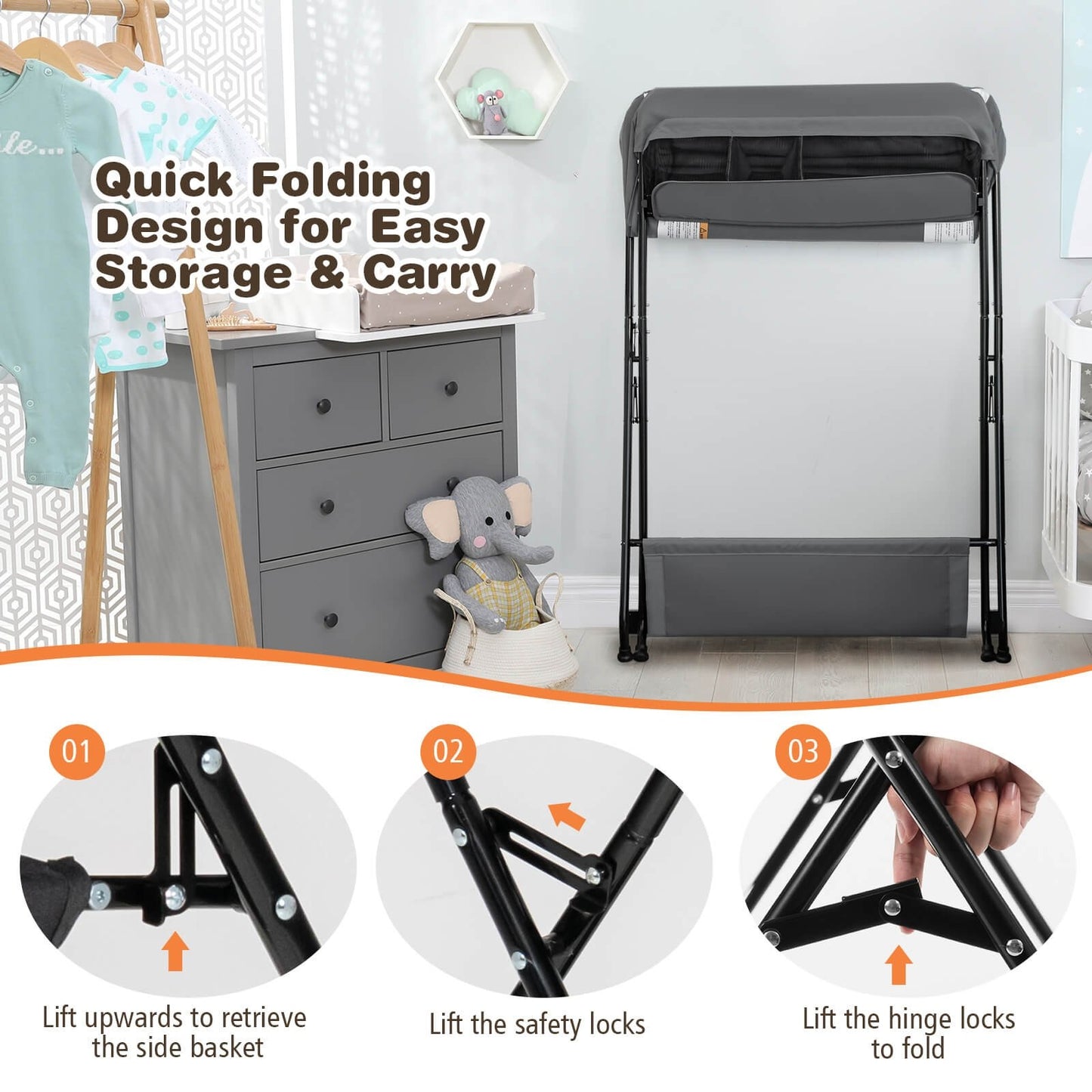 Baby Storage Folding Diaper Changing Table, Gray - Gallery Canada