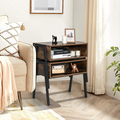 Stackable Night Stand Shelf Accent Table with Metal Frame, Rustic Brown Nightstands   at Gallery Canada