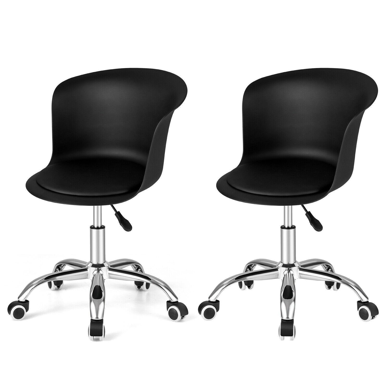 Set of 2 Office Desk Chair with Ergonomic Backrest and Soft Padded PU Leather Seat, Black Armless Chairs   at Gallery Canada