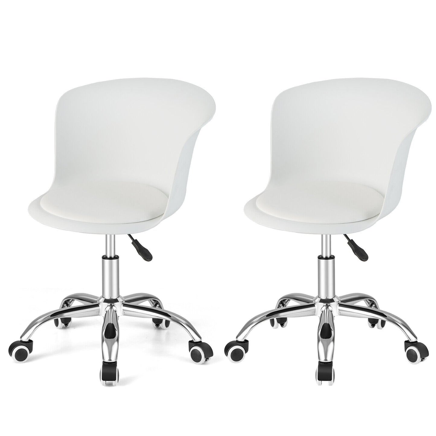 Set of 2 Office Desk Chair with Ergonomic Backrest and Soft Padded PU Leather Seat, White Armless Chairs   at Gallery Canada