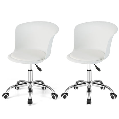 Set of 2 Office Desk Chair with Ergonomic Backrest and Soft Padded PU Leather Seat, White Armless Chairs   at Gallery Canada