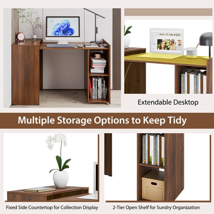 Extendable Computer Desk for Small Space with Mobile Shelves, Brown - Gallery Canada