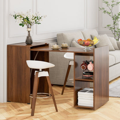 Extendable Computer Desk for Small Space with Mobile Shelves, Brown - Gallery Canada