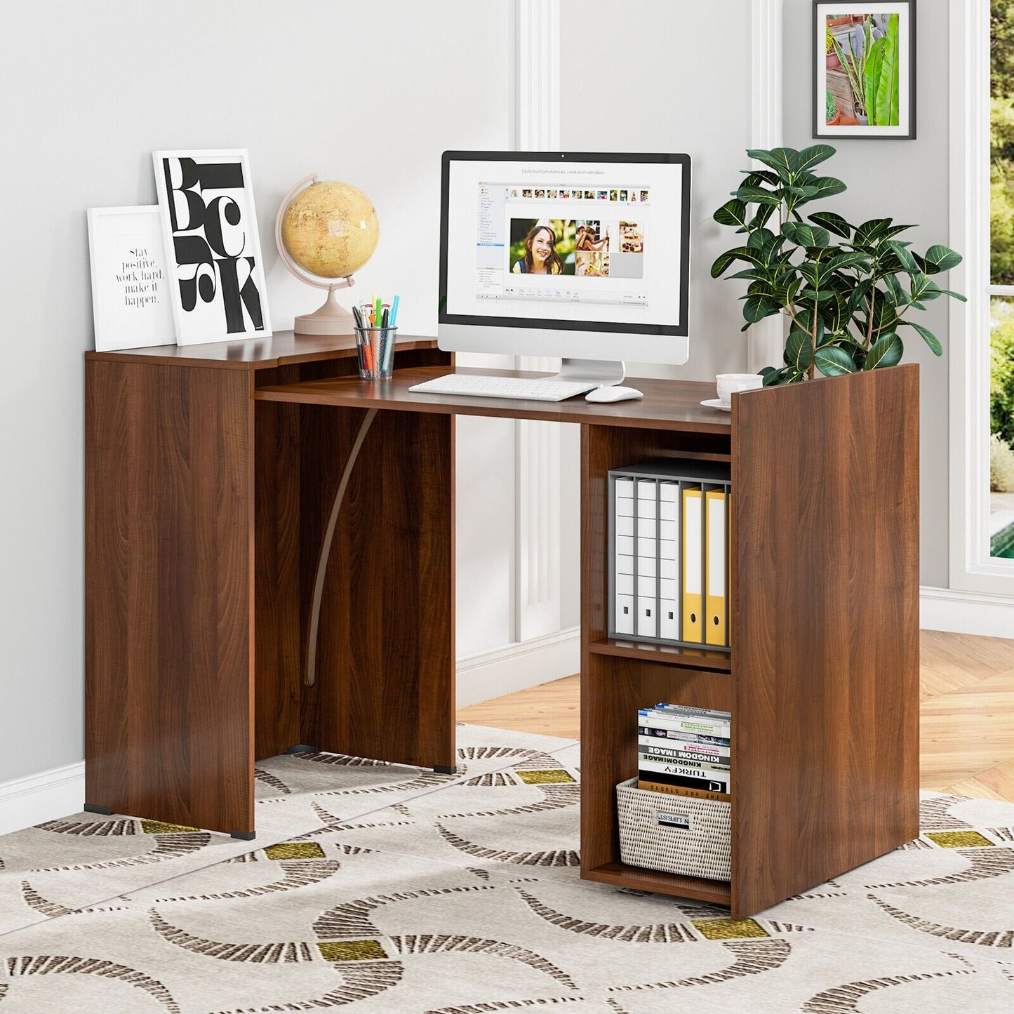 Extendable Computer Desk for Small Space with Mobile Shelves, Brown - Gallery Canada