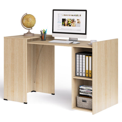 Extendable Computer Desk for Small Space with Mobile Shelves, Natural - Gallery Canada
