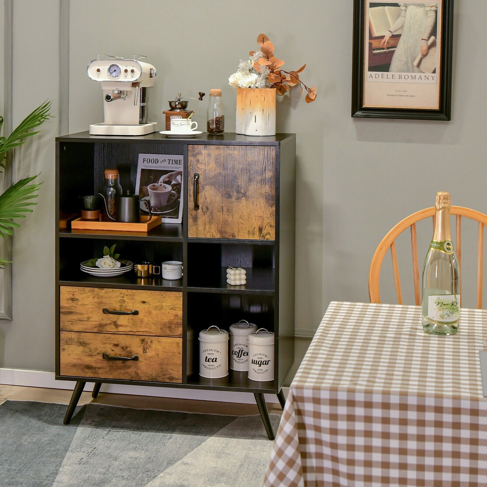 Industrial Buffet Sideboard Kitchen Cupboard with Cubbies Drawers, Rustic Brown Sideboards Cabinets & Buffets   at Gallery Canada