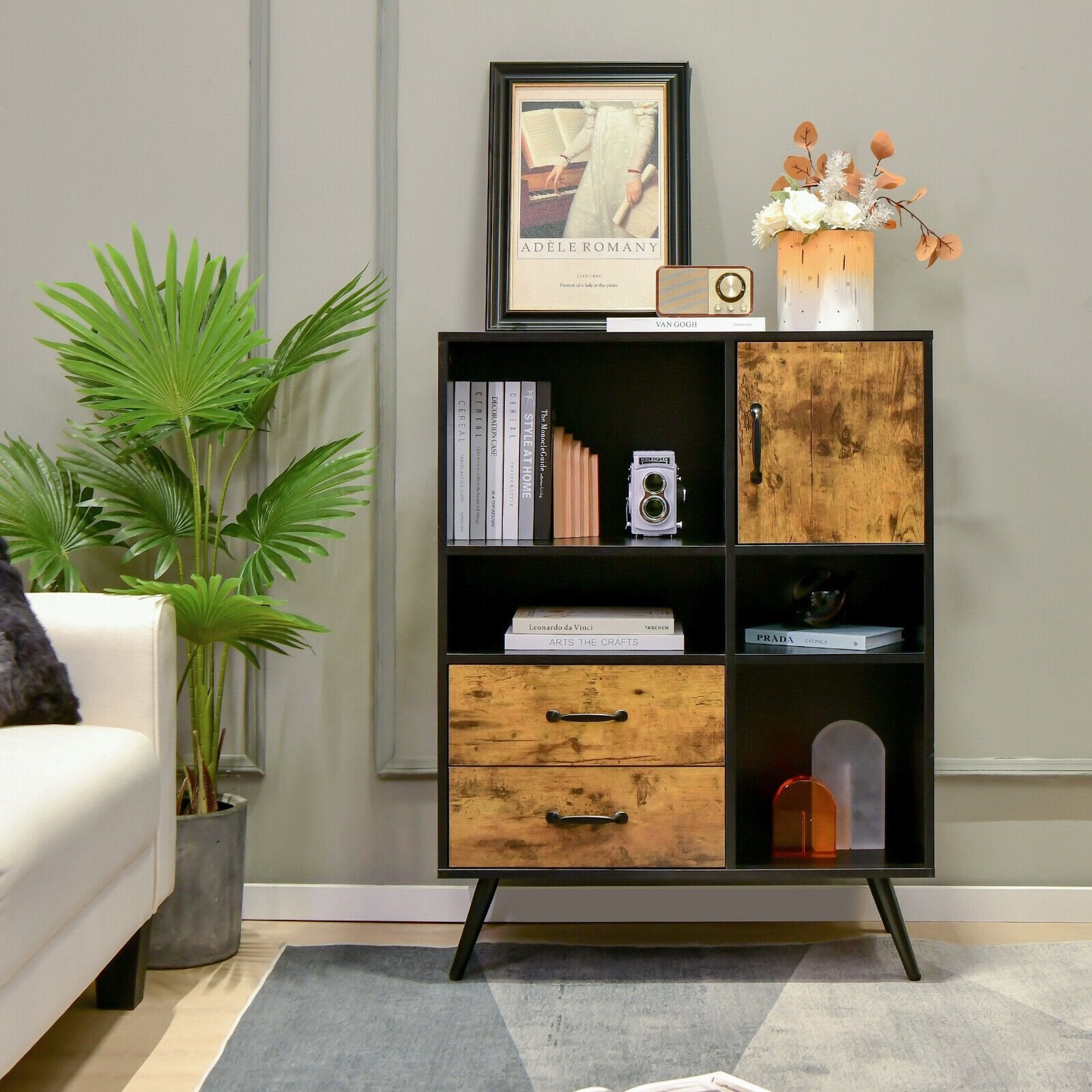 Industrial Buffet Sideboard Kitchen Cupboard with Cubbies Drawers, Rustic Brown Sideboards Cabinets & Buffets   at Gallery Canada