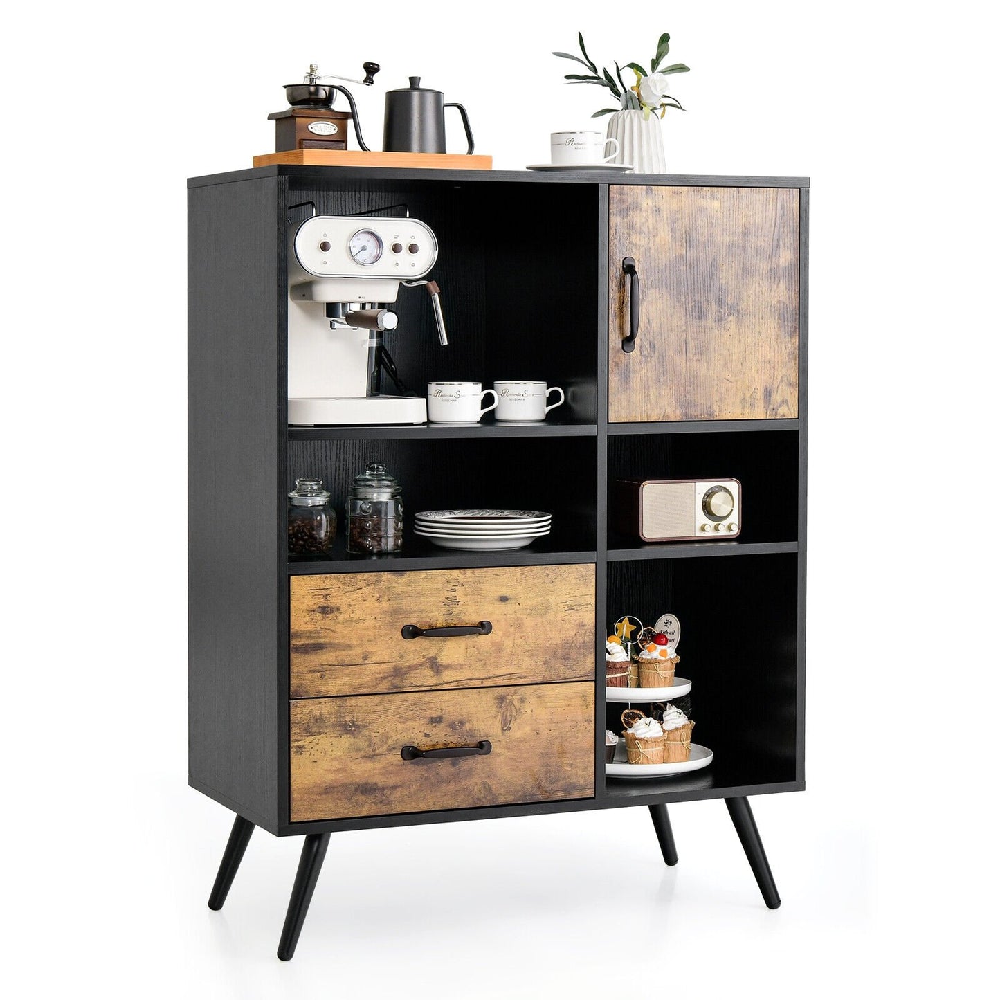 Industrial Buffet Sideboard Kitchen Cupboard with Cubbies Drawers, Rustic Brown Sideboards Cabinets & Buffets   at Gallery Canada