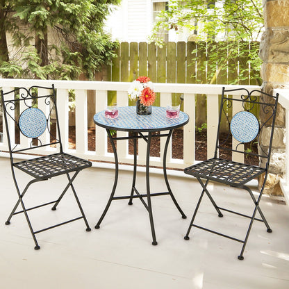 3 Pieces Patio Bistro Set Outdoor Furniture Mosaic Table Chairs, Black Patio Conversation Sets   at Gallery Canada