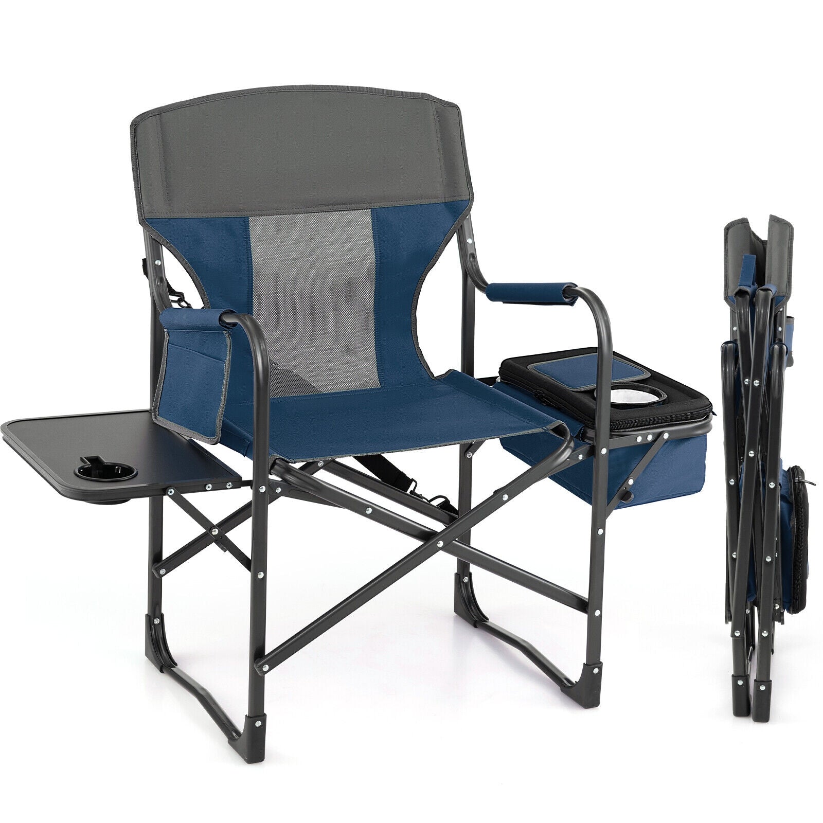 Folding Camping Directors Chair with Cooler Bag and Side Table, Blue Camping Furniture Blue at Gallery Canada